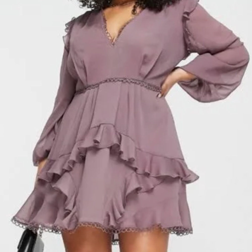 ASOS Curve Mauve Ruffle Mini Dress